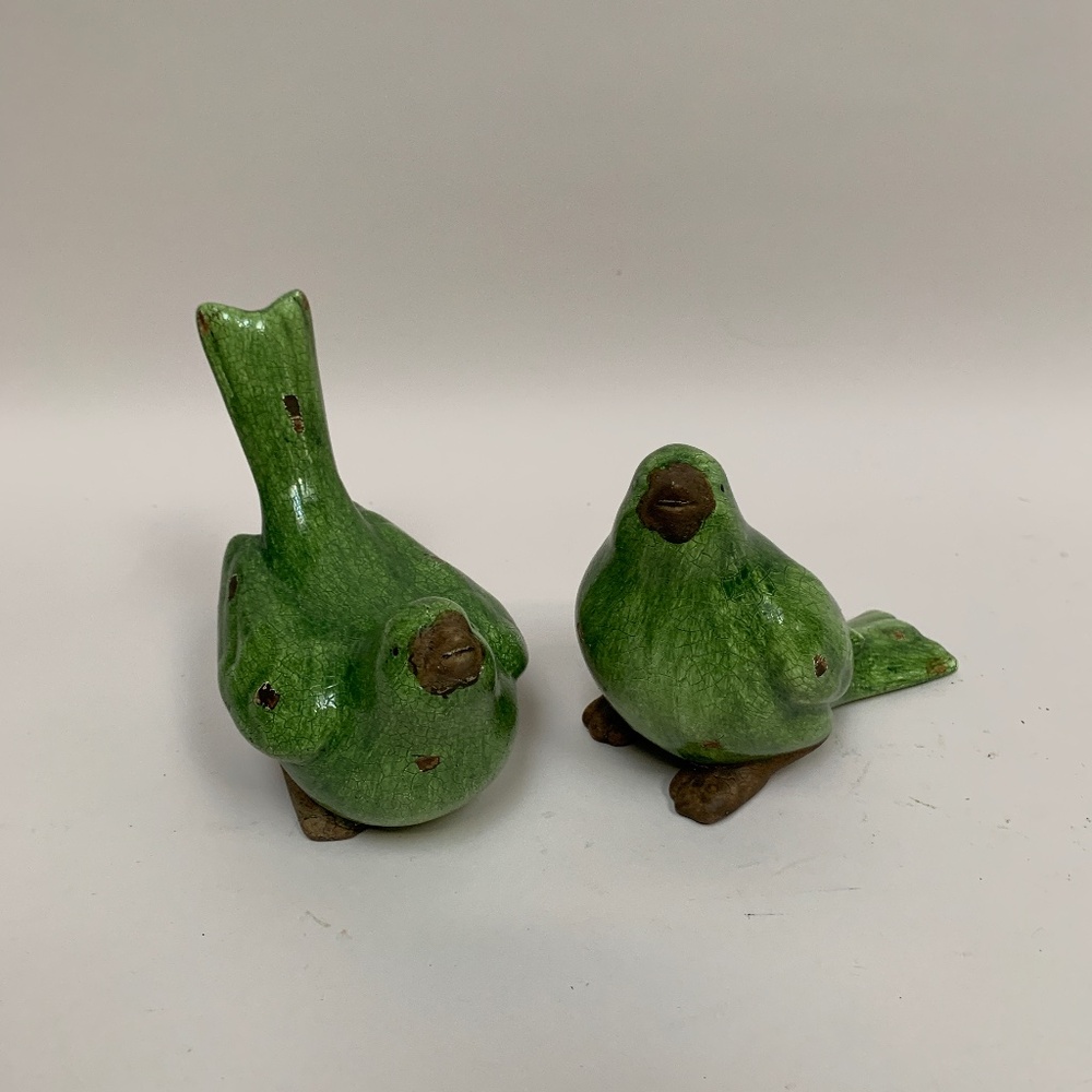 Ceramic Green Parrots - Pair.